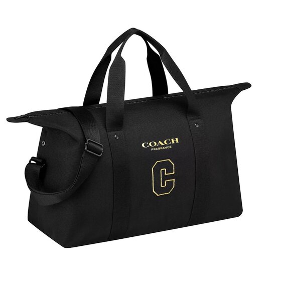 Coach Black Duffle Gold Colored "C" Adjustable Strap Travel Bag NEW - Picture 1 of 7